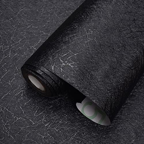 MelunMer Black Silk Wallpaper Peel and Stick Removable Textured 15.7"x512" by MelunMer