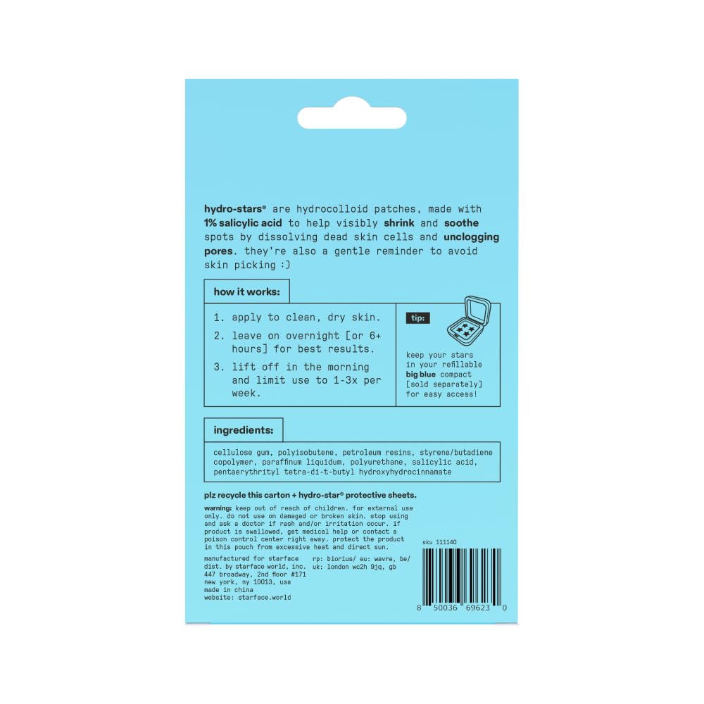 Starface Hydro-Star + Salicylic Acid BIG PACK, Hydrocolloid Patches With 1% Salicylic Acid, Helps Visibly Shrink and Soothe Spots, Cute Star Shape (96 Count)
