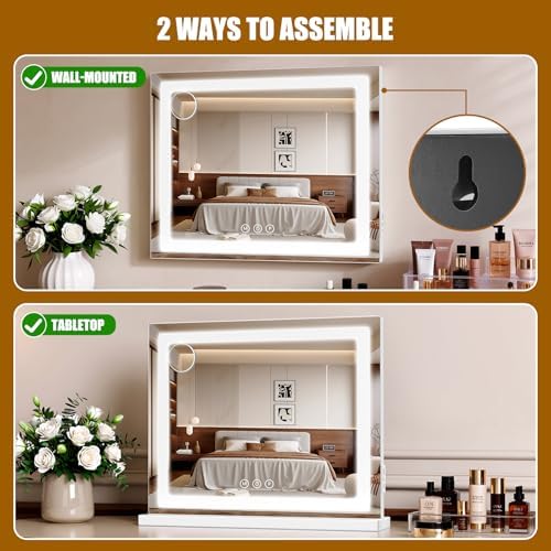 Vanity Mirror with Lights 23"x19", LED Makeup Mirror, 3 Color Lighting Modes - Image 6