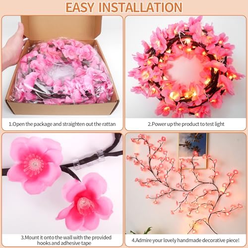 4FT 48LED Cherry Blossom LED Branch Vine String Lights, Wall Decor - Image 7