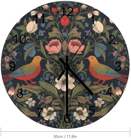 William Morris Wall Clock, Vintage Art Rustic Floral Botanical Bird Round - Image 2