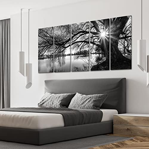 sechars Extra Large Wall Art Old Tree by Lake Picture Canvas Prints Black and - Image 3
