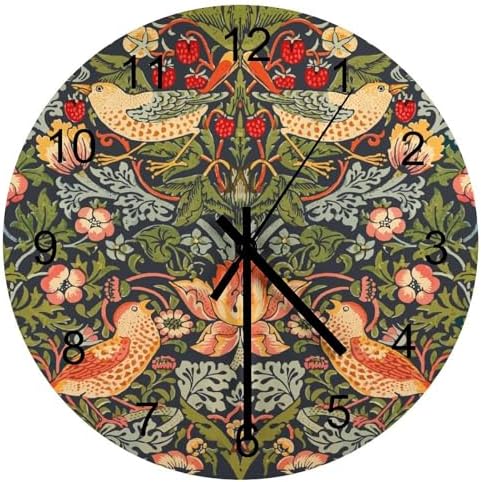 William Morris Wall Clock 12 Inch Silent Non Ticking Clock Wooden, Vintage by LOMADIA