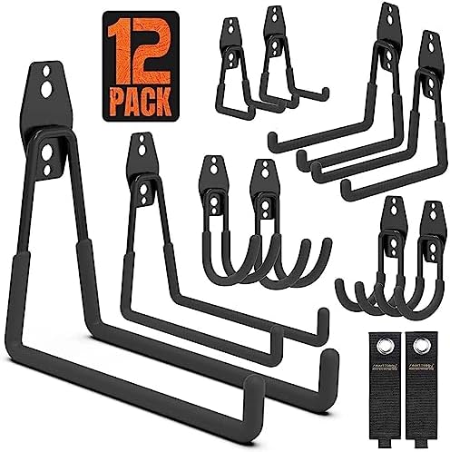 SMARTOLOGY Garage Hooks, 12 Pack Wall Storage Hook Includes 2 Extension Cord by SMARTOLOGY