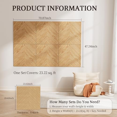 Acoustic Wall Panels, 6 Piece 23.62" X 23.62" Peel and Stick Wall Panels - Image 2
