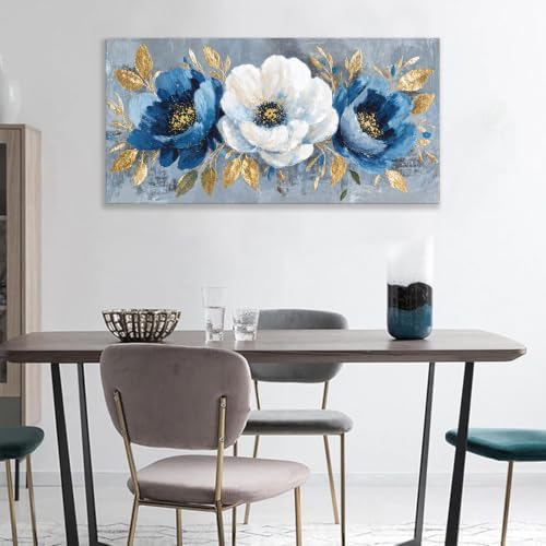 Elegant Blue White Flower Wall Art - Image 4