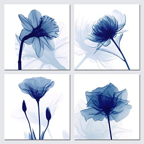 Pyradecor Blue Flickering Flower Abstract Paintings Canvas Wall Art Grace by Pyradecor