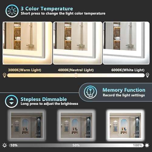 44x36 Inch Brushed Nickel LED Bathroom Mirror, Backlit & Front Lit - Image 4
