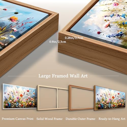 SERIMINO Framed Floral Wall Art, Modern Wildflower Canvas Pictures 32"x71" - Image 3