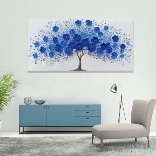 I@U Large Blue Flower Tree Of Life Canvas Wall Art - Image 2