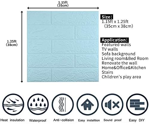 3D Wall Panels Peel and Stick, 14.5 Sq Ft Coverage, Faux Brick Blue - Image 2