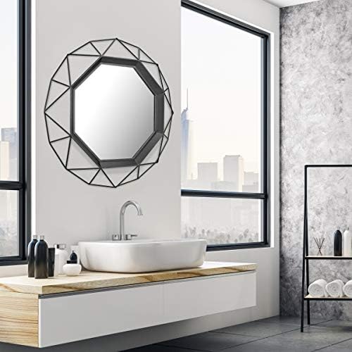 Stonebriar Decorative Black 28.3" Geometric Metal Wire Frame Hanging Wall Mirror - Image 6