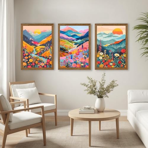 Colorful Mountain Wall Art Abstract Nature Landscap Wall Decor Wood Framed - Image 2