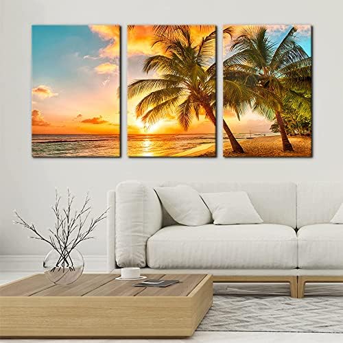 3 Panels Sea Landscape Modern Wall Art Ocean Sunset Canvas Prints Sea Beach - Image 2