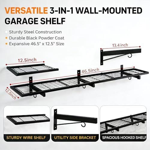 Garage Wall Shelving, Heavy Duty, 190 LBS Load Capacity - Image 4