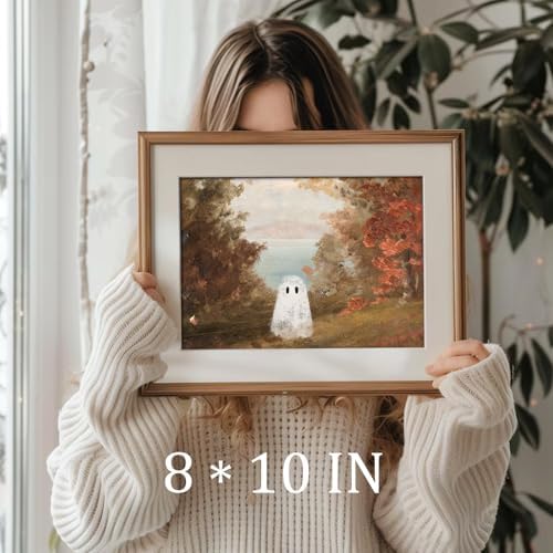 uniro Retro Cute Ghots Wall Art Cute Ghost in Field Pictures Wall Decor Moody - Image 3