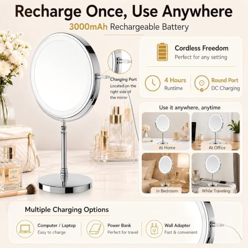 DEIOVWXS Makeup Mirror, Rechargeable Vanity Mirror - Image 4