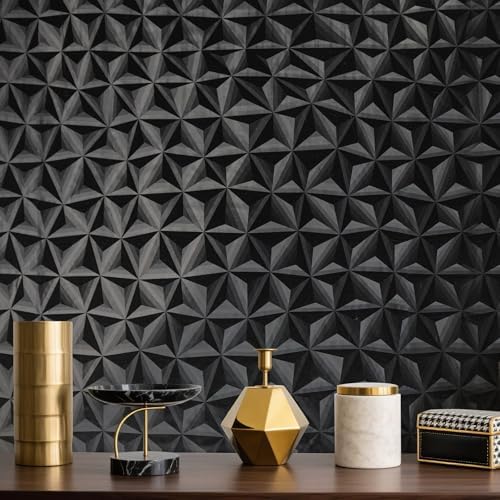 Simon&Siff 3D Black Wallpaper Peel and Stick Star Textured Wallpaper 17.3"X59" by SimonSiff