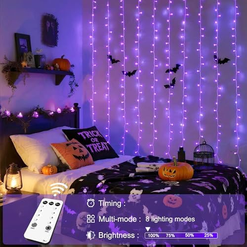 JMEXSUSS 300LED Purple Halloween Lights, 9.8x9.8ft Curtain Lights Plug in - Image 3