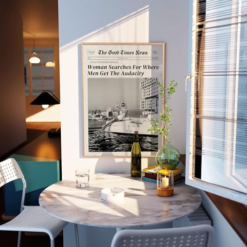 Black and White Newspapers Wall Art 20X30 in Wood Grain Frame Women Searches - Image 3