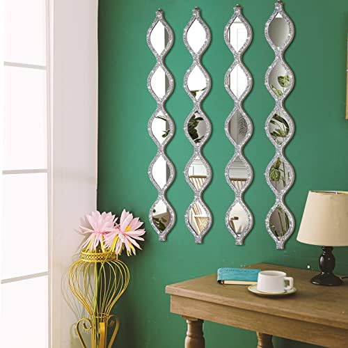 BBTO 4 Pcs Teardrop Mirror Wall Decor Silver Long Mirror Home Decorative - Image 5