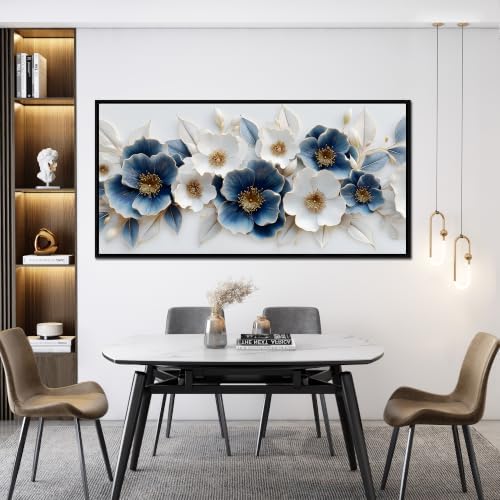 Large Canvas Wall Art for Living Room Blue and White Floral Print Painting wall - Image 4