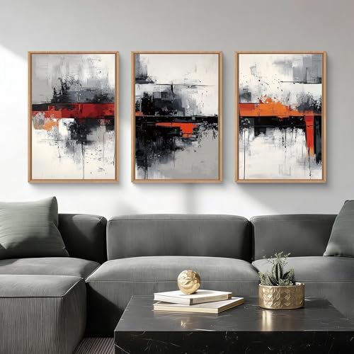 HOURIA Modern Abstract Framed Canvas Wall Art Set-16"x24"x3 - Image 2