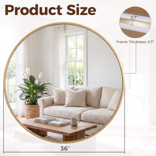 Sweetcrispy 36 Inch Round Wall Mirror, Bathroom Mirrors - Image 2