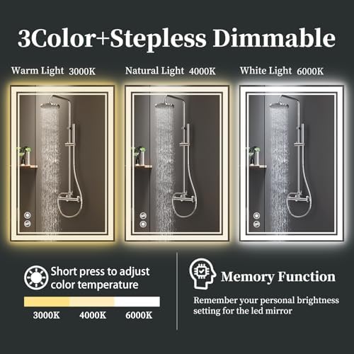 COLMERD 24 x 36'' LED Mirror for Bathroom, 3 Colors Dimmable - Image 5