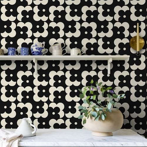 Ismoon Geometric Peel and Stick Wallpaper Boho Black and Beige Contact Paper - Image 3