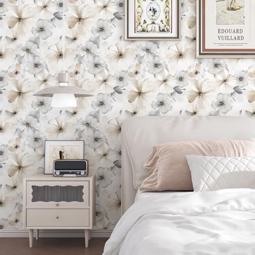 ILHIIOR Beige Floral Peel and Stick Wallpaper Boho 17.5 x118 Inches - Image 3