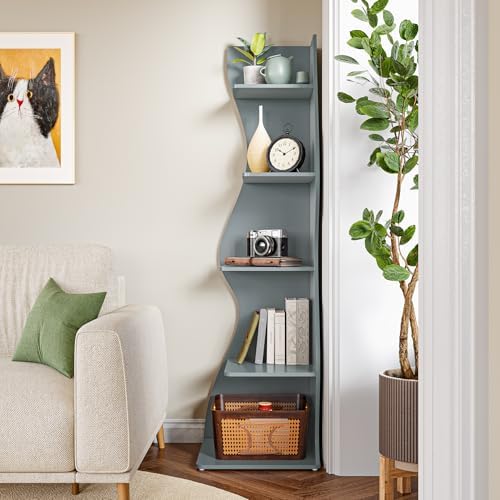 LITTLE TREE Small Corner Shelf, Modern 5-Tier Wall Corner Bookshelf, Stylish - Image 4