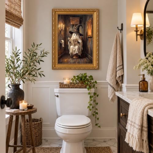 Vintage Gold Framed Cute Ghosts on Toilet Halloween Wall Art 9x11Inch - Image 3