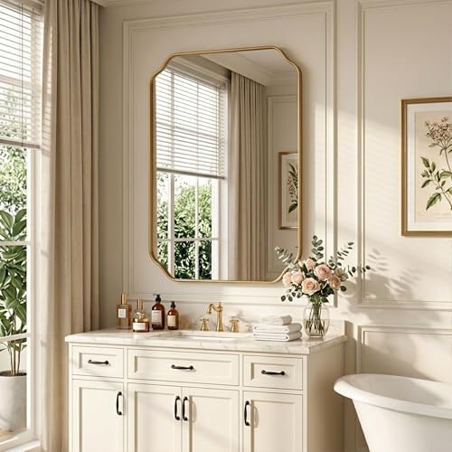 32"x24" Gold Wall Bathroom Mirror, Scalloped Edge Vanity Mirror - Image 3