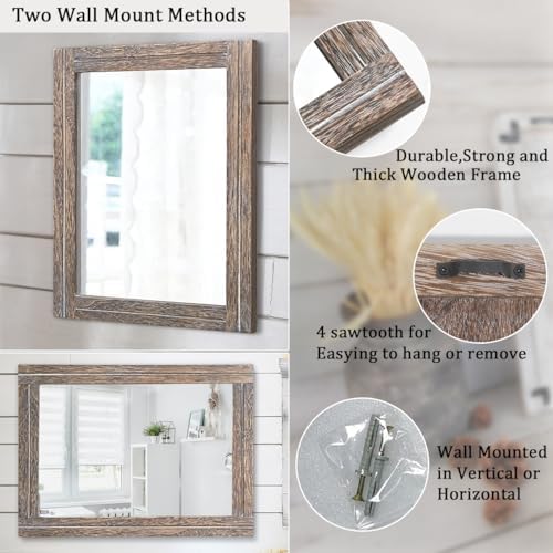 AAZZKANG Large Mirror with Wood Framed 28"x20" Rectangle Rustic Wall Mirror - Image 3