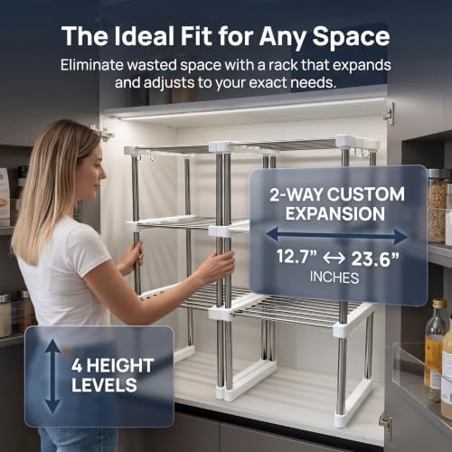 BLULEE Expandable Standing Shelf Unit, Adjustable Storage Rack White - Image 4