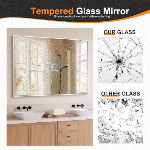 Delma Bathroom Vanity Mirror, 48x30 Silver Metal Framed Mirror - Image 5