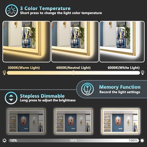 55x36 Gold Beveled LED Lighted Bathroom Mirror, Backlit & Front Lit - Image 5