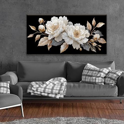 Black And White Wall Art Decor 24"x48" Elegant Flower Wall Art - Image 4