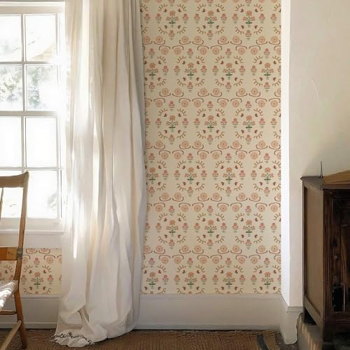 17.3" x 196.8" Boho Floral Peel and Stick Wallpaper Retro Daisy Flower Contact - Image 6
