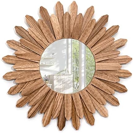 Emfogo Wall Mirror 21 inch Rustic Wood Sunburst Boho Mirror Wall Decor Home by Emfogo
