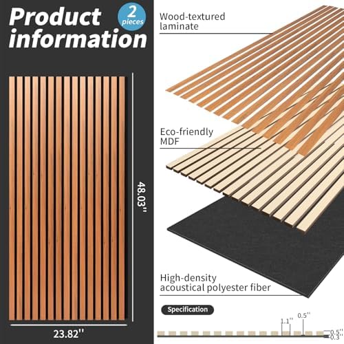 AMZDEPOT Soundproof Wood Slat Wall Panel, 2 Pack - Image 2