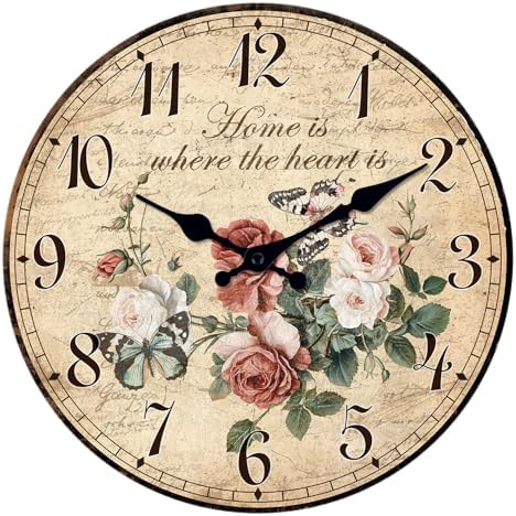 XFM Vintage Rose Floral Wall Clock 16 Inch Silent Non-Ticking by XFMWallClock