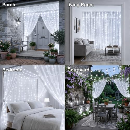HXWEIYE 300LED Fairy Curtain Lights, 9.8x9.8Ft USB, 8 Modes & Timer - Image 6