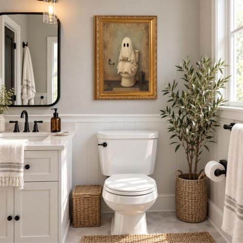 Vintage Gold Framed Cute Ghosts on Toilet Halloween Wall Art 12x16Inch - Image 2