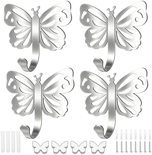 Majewel Silvery Hooks for Hanging, Butterfly Hooks for Shower Wall Hangs by Unknown