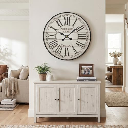 30 Inch Large Farmhouse Wall Clock, Vintage Distressed White - Image 4