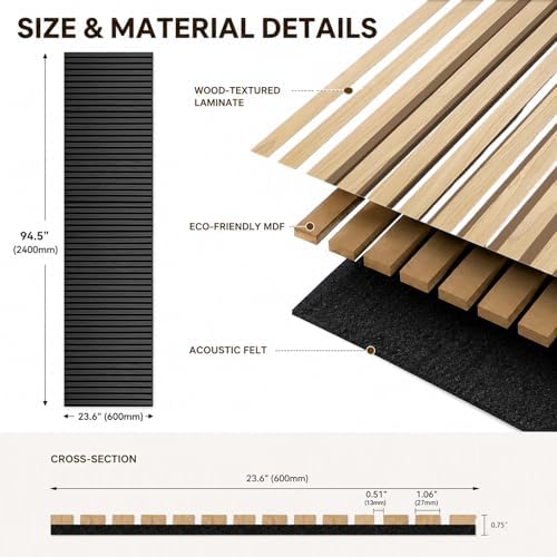 Acoustic Wood Panels for Wall, 3D Flexible Fluted Sound Slat Panel, Dark Grey - Image 2