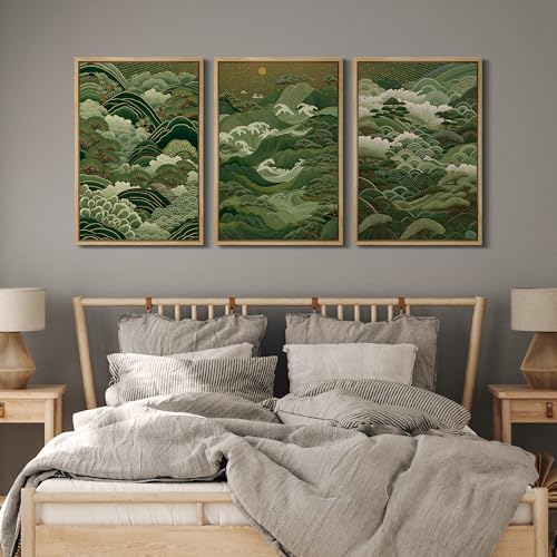 MUDECOR Framed Canvas Print Wall Art Japanese Forest Landscape Green Waves and - Image 5