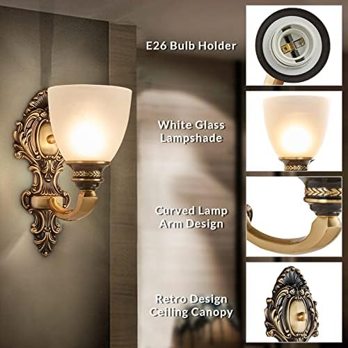 NOXARTE 2 Pack Vintage Wall Sconce Brass Wall Mounted Light Ceiling Fixture - Image 2